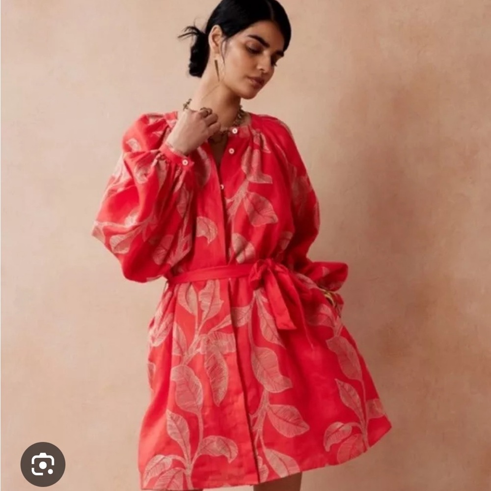 Banana Republic Petite Embroidered Shirt Dress, Petite Large, Red